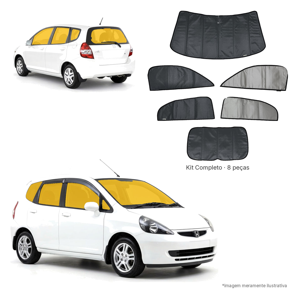 Blackout Térmico Honda Fit 2004-2008 - Kit Completo: Prata Naval por fora, Cinza Chumbo por dentro