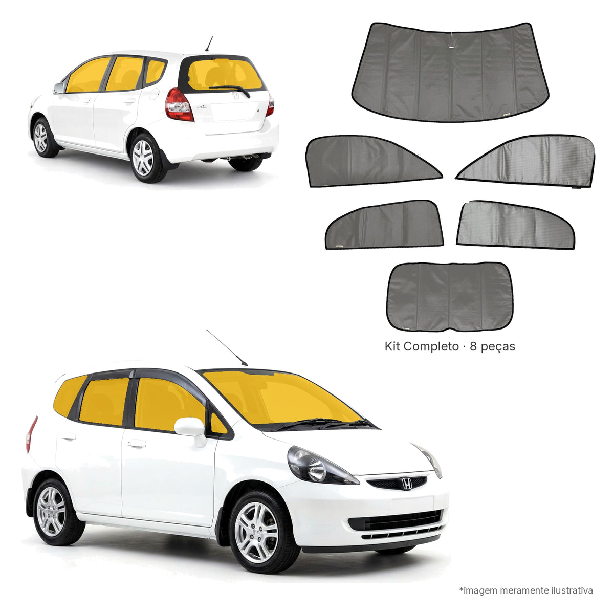 Blackout Térmico Honda Fit 2004-2008 - Kit Completo: Prata Naval por fora, Cinza Gelo por dentro