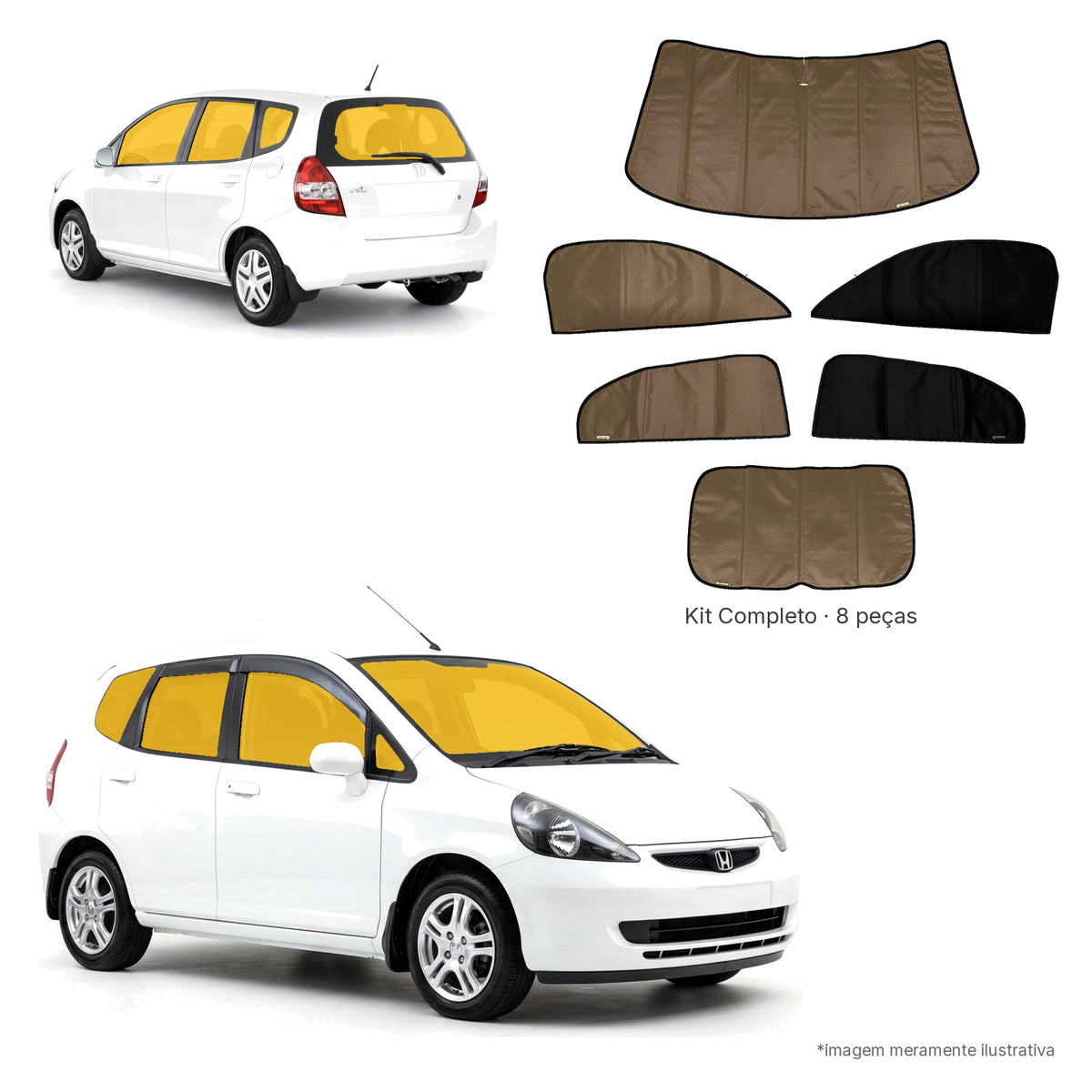 Blackout Térmico Honda Fit 2004-2008 - Kit Completo: Preto por fora, Bege por dentro