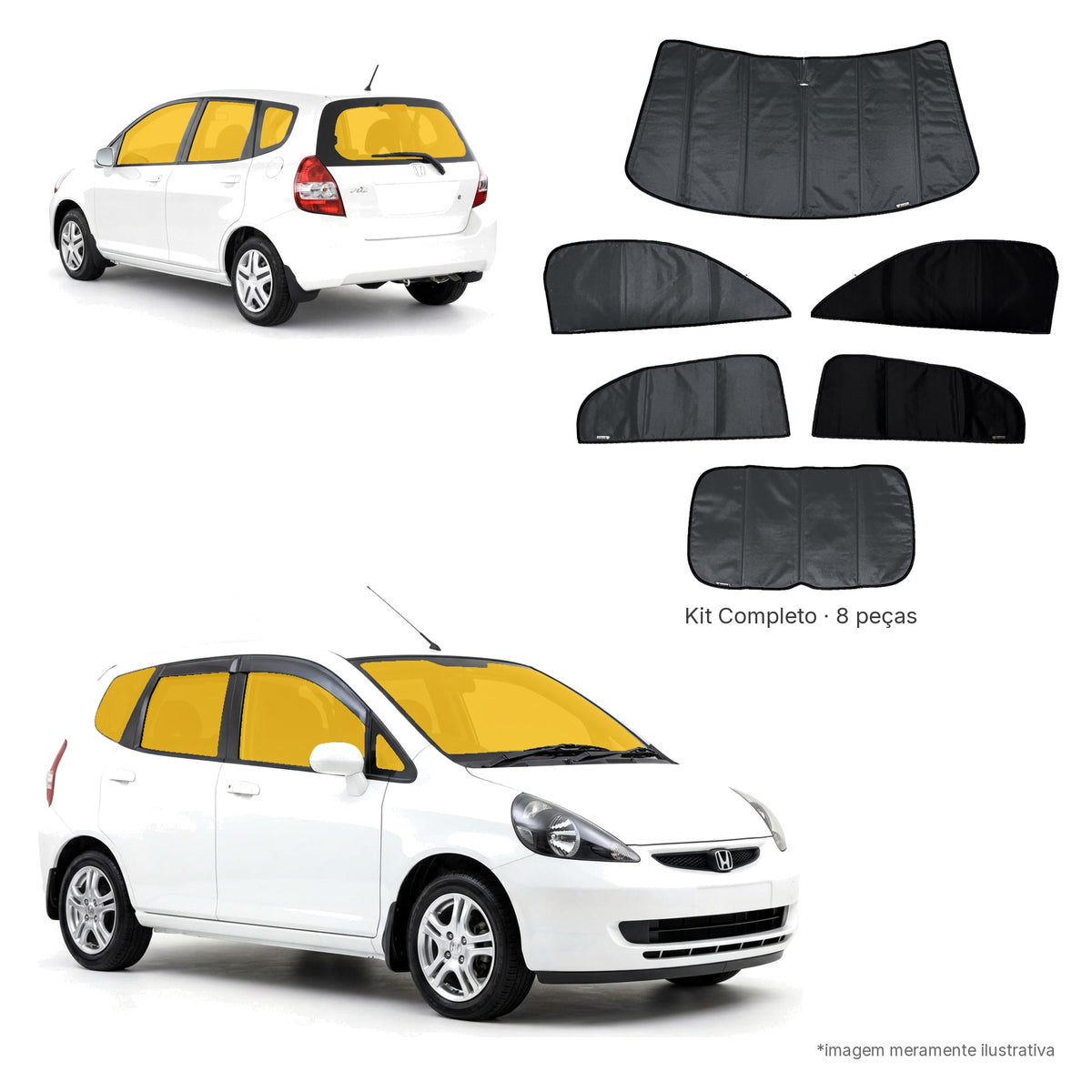 Blackout Térmico Honda Fit 2004-2008 - Kit Completo: Preto por fora, Cinza Chumbo por dentro