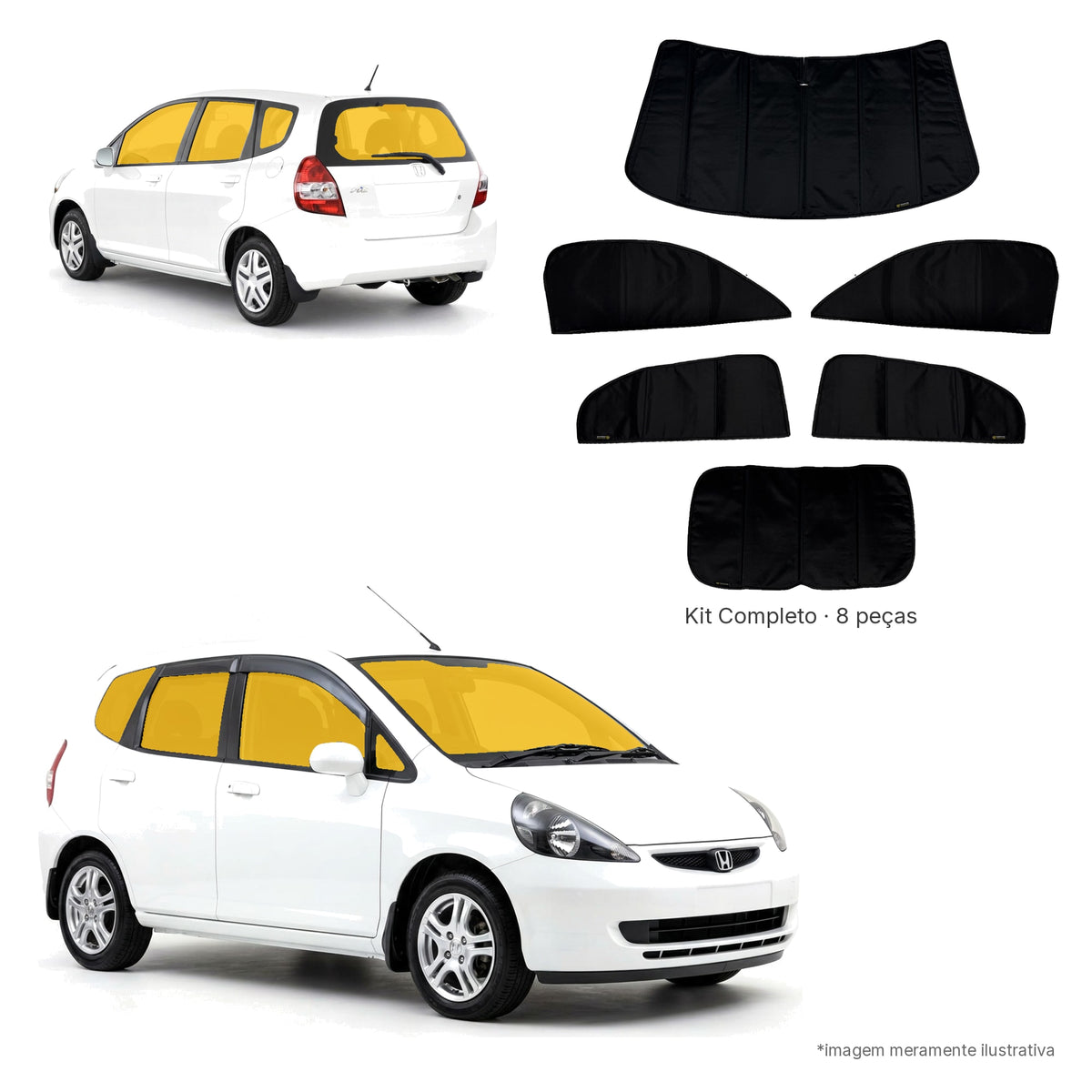 Blackout Térmico Honda Fit 2004-2008 - Kit Completo: Preto por fora, Preto por dentro