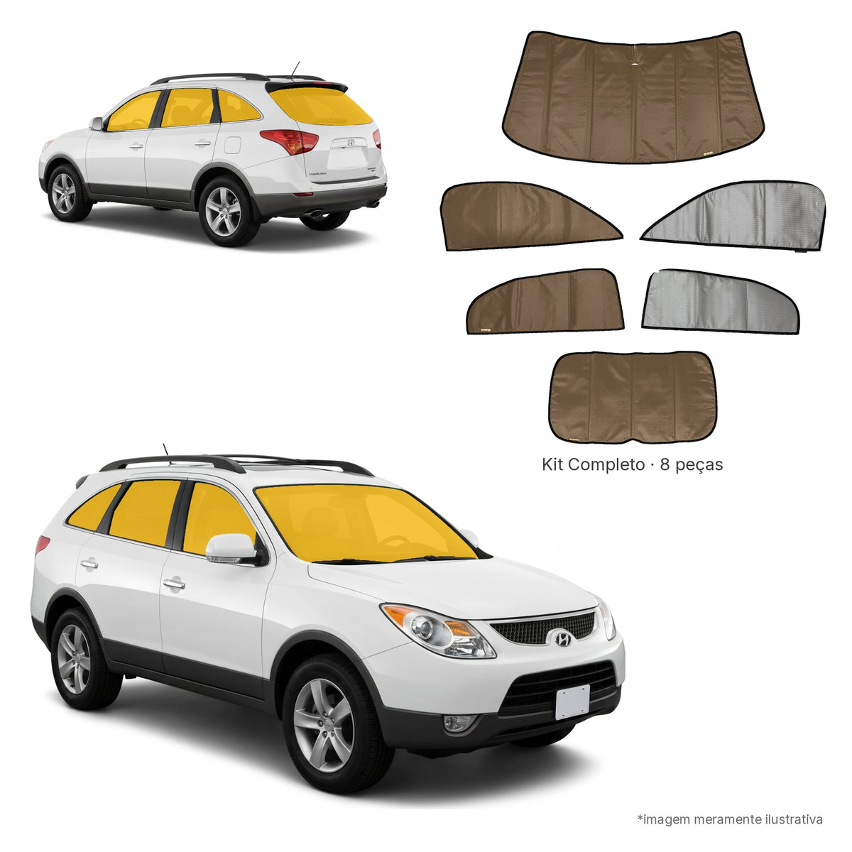 Blackout Térmico Hyundai Veracruz 2007-2013- Kit Completo: Prata Naval por fora, Bege por dentro