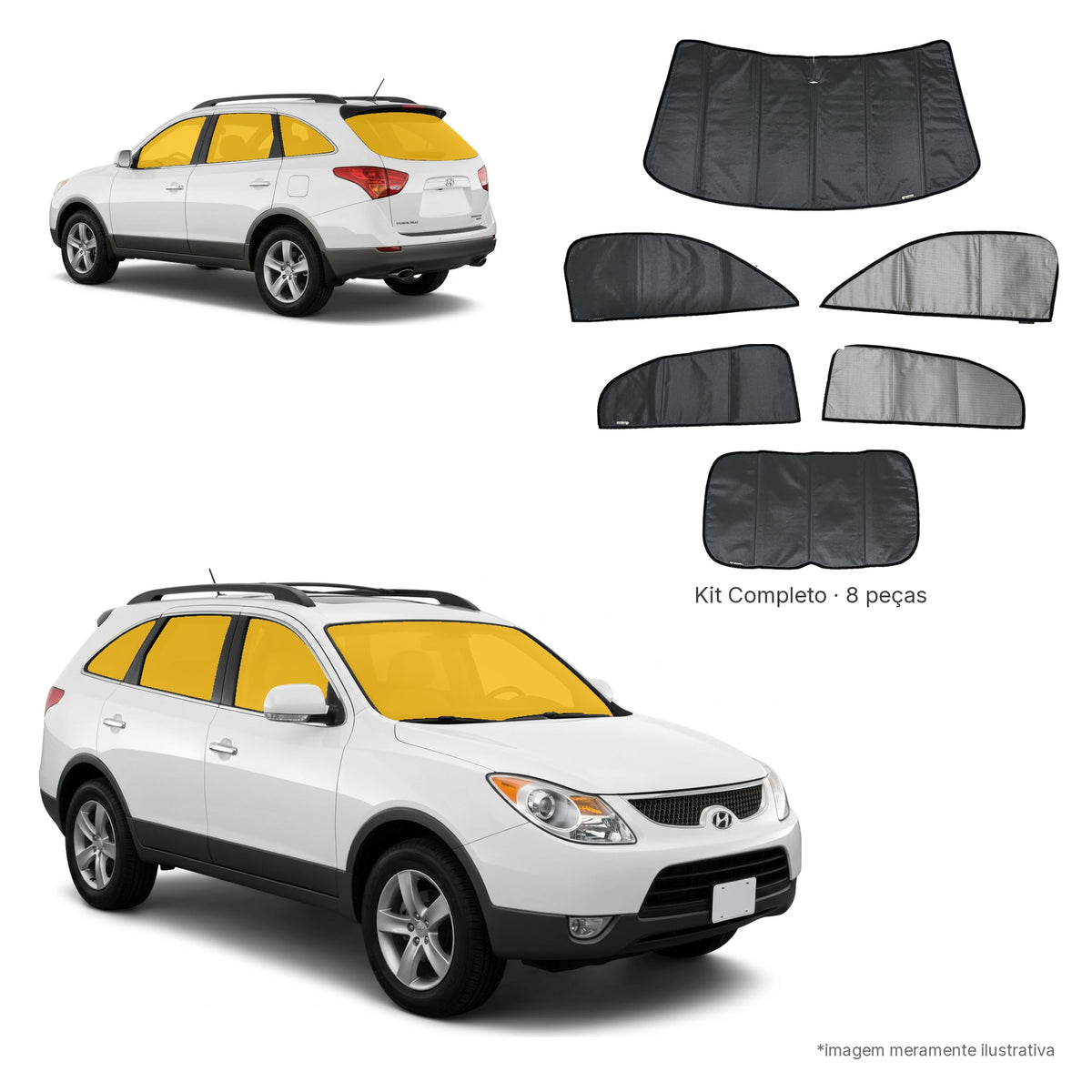 Blackout Térmico Hyundai Veracruz 2007-2013- Kit Completo: Prata Naval por fora, Cinza Chumbo por dentro