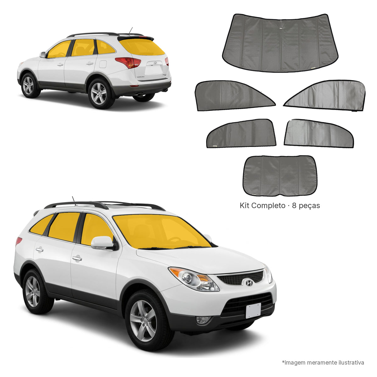 Blackout Térmico Hyundai Veracruz 2007-2013- Kit Completo: Prata Naval por fora, Cinza Gelo por dentro