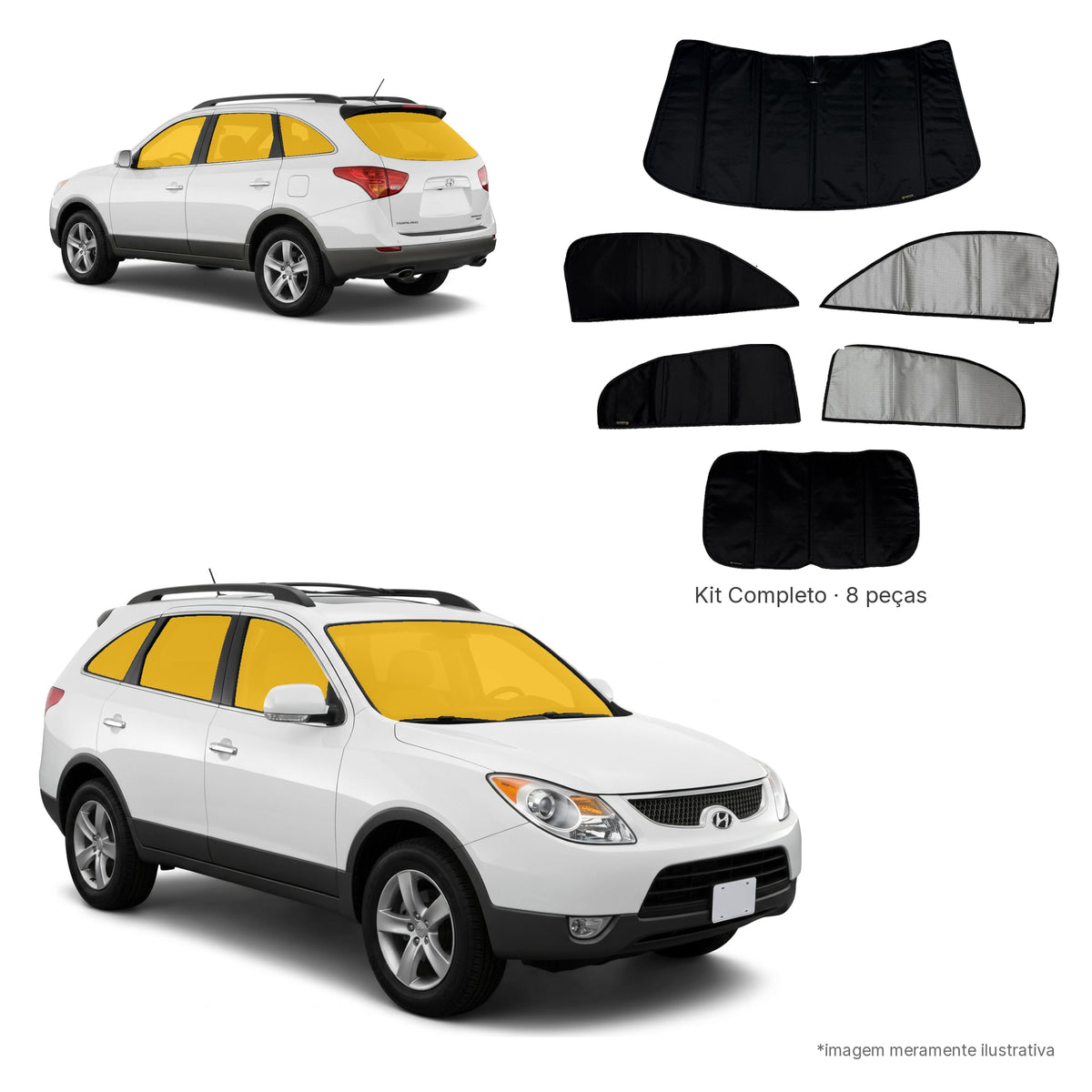 Blackout Térmico Hyundai Veracruz 2007-2013- Kit Completo: Prata Naval por fora, Preto por dentro