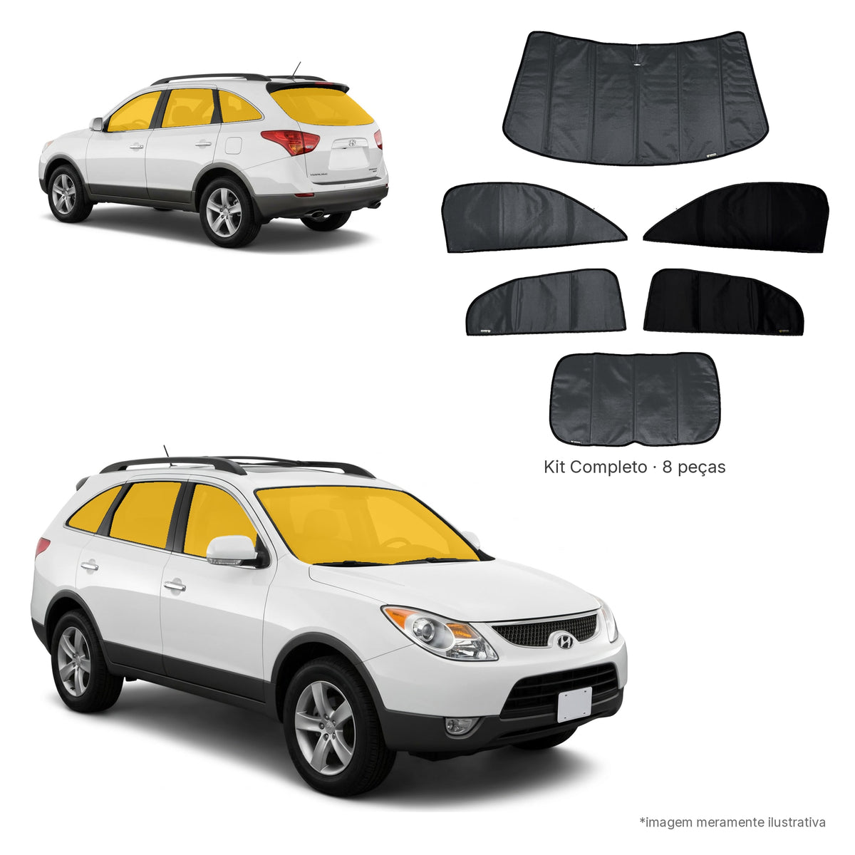 Blackout Térmico Hyundai Veracruz 2007-2013- Kit Completo: Preto por fora, Cinza Chumbo por dentro