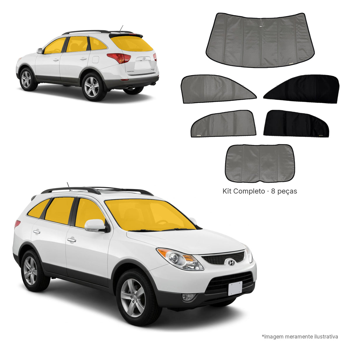Blackout Térmico Hyundai Veracruz 2007-2013- Kit Completo: Preto por fora, Cinza Gelo por dentro