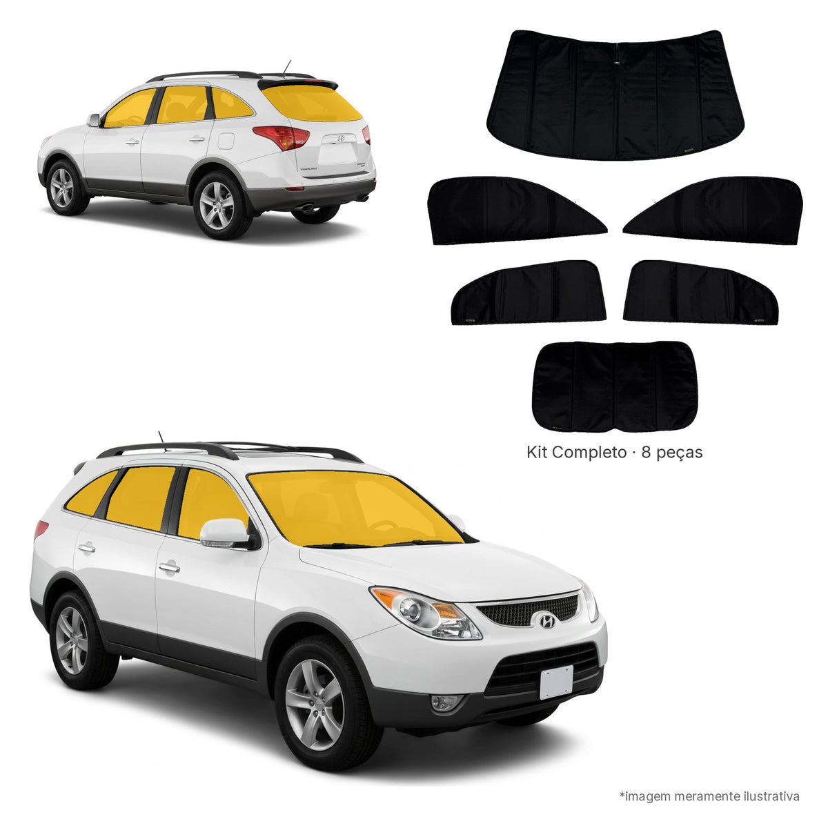 Blackout Térmico Hyundai Veracruz 2007-2013- Kit Completo: Preto por fora, Preto por dentro