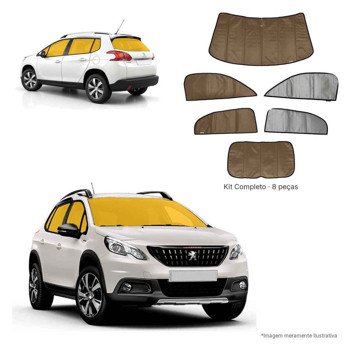 Blackout Térmico Peugeot 2008 2022-2023- Kit Completo: Prata Naval por fora, Bege por dentro