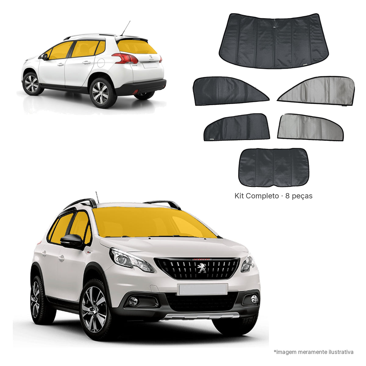 Blackout Térmico Peugeot 2008 2022-2023- Kit Completo: Prata Naval por fora, Cinza Chumbo por dentro