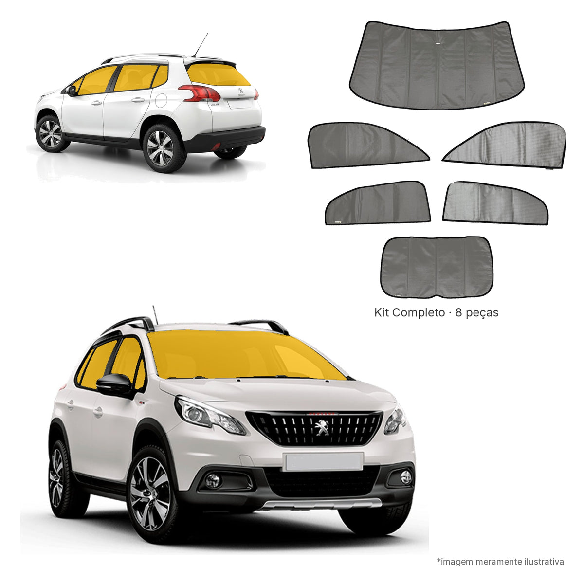 Blackout Térmico Peugeot 2008 2022-2023- Kit Completo: Prata Naval por fora, Cinza Gelo por dentro