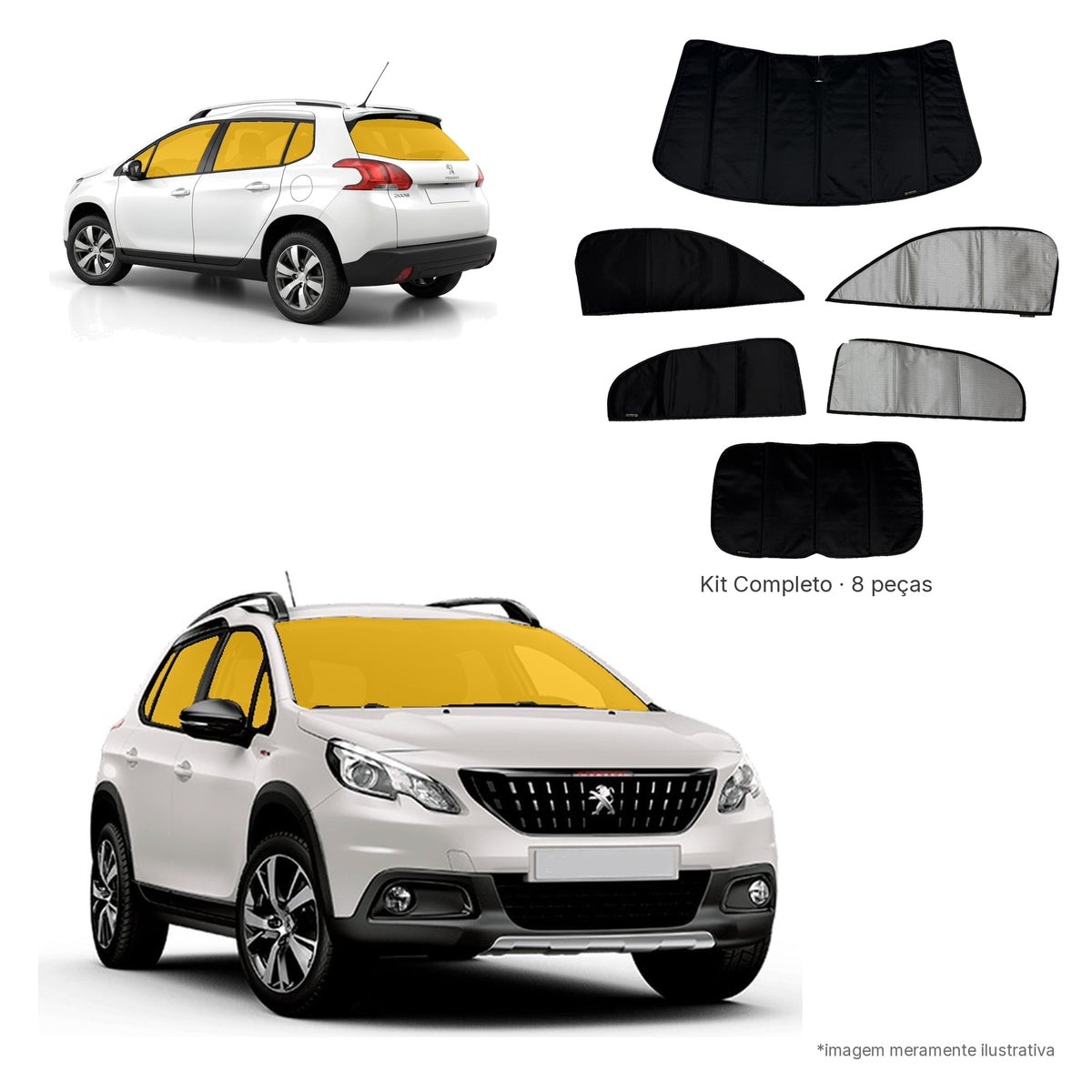 Blackout Térmico Peugeot 2008 2022-2023- Kit Completo: Prata Naval por fora, Preto por dentro