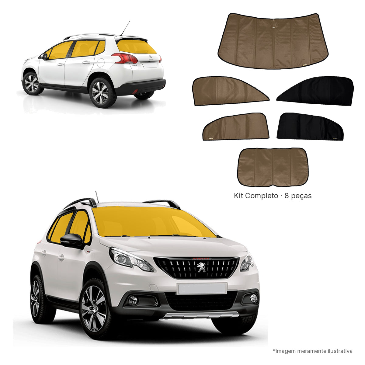 Blackout Térmico Peugeot 2008 2022-2023- Kit Completo: Preto por fora, Bege por dentro