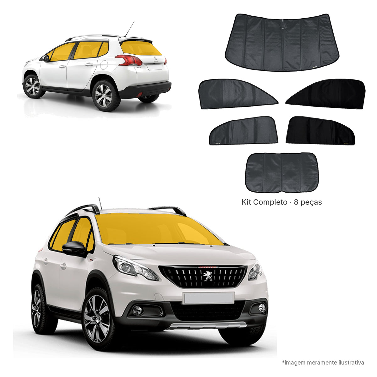 Blackout Térmico Peugeot 2008 2022-2023- Kit Completo: Preto por fora, Cinza Chumbo por dentro