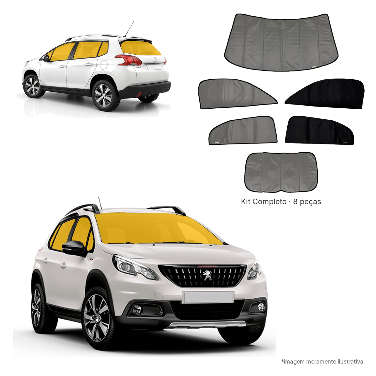 Blackout Térmico Peugeot 2008 2022-2023- Kit Completo: Preto por fora, Cinza Gelo por dentro