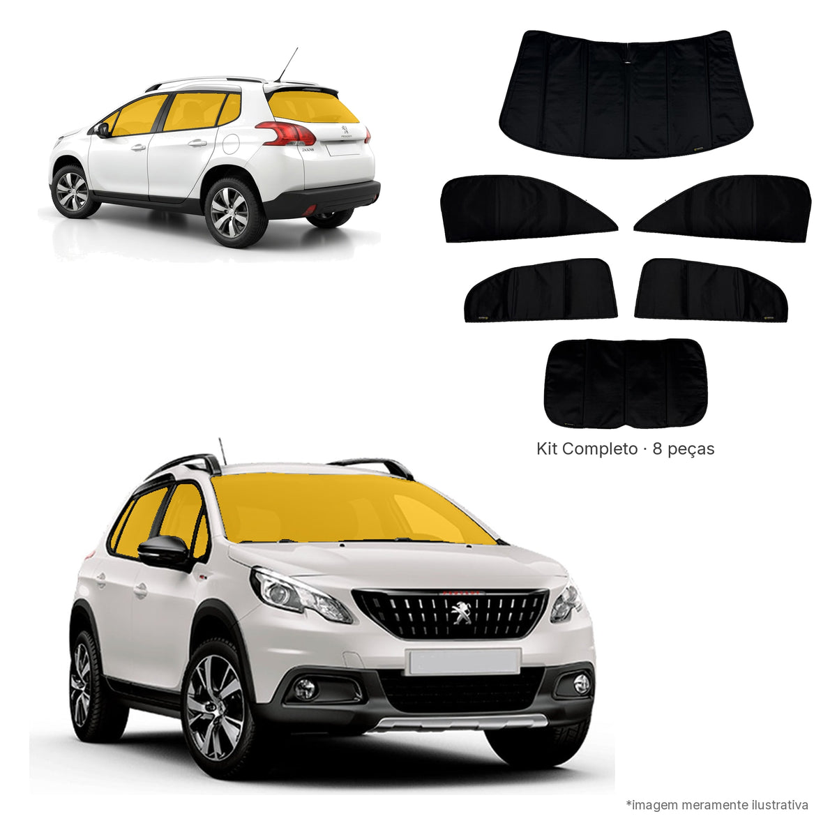 Blackout Térmico Peugeot 2008 2022-2023- Kit Completo: Preto por fora, Preto por dentro