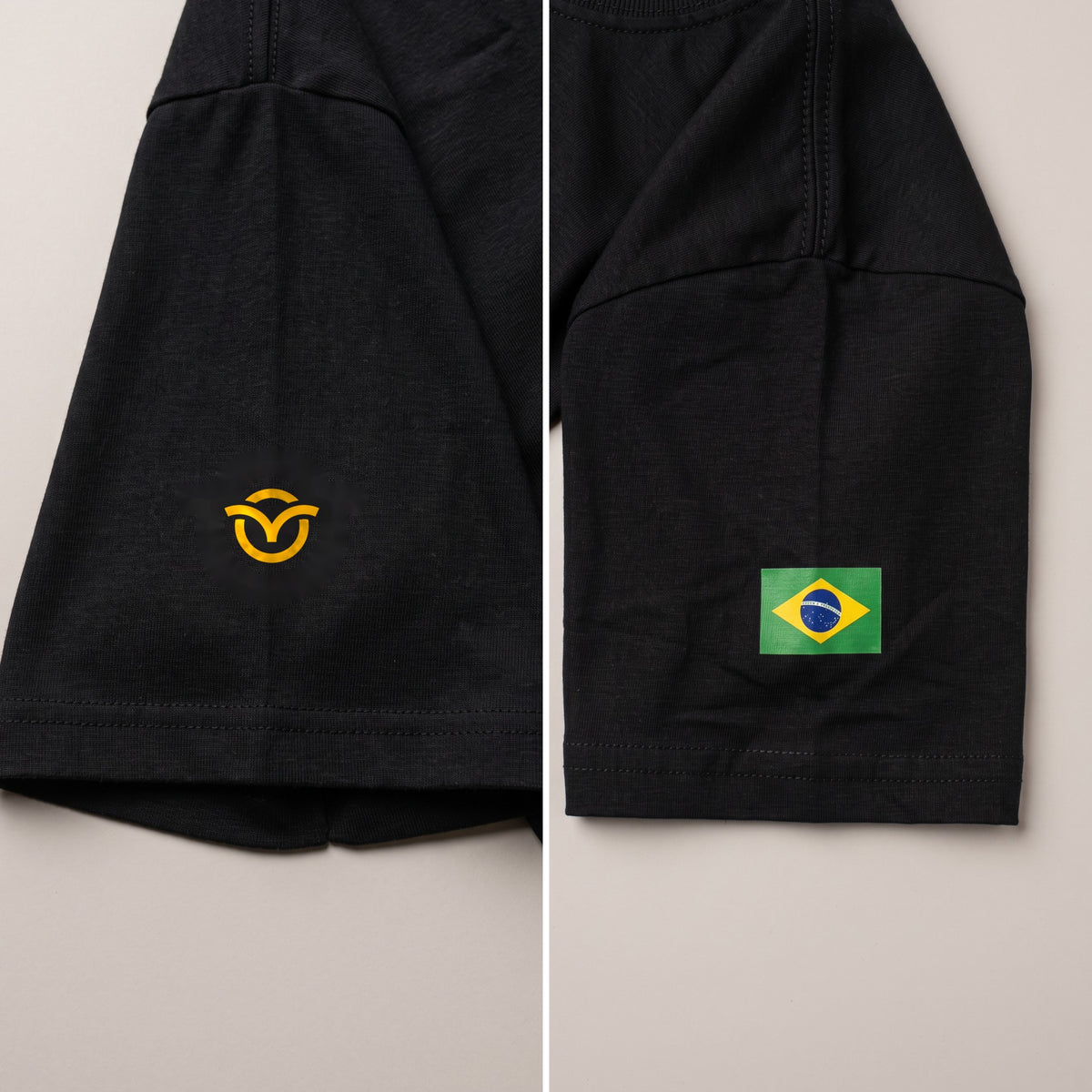 Mangas da Camiseta Não Pago IPTU: símbolo Arpine e bandeira do Brasil